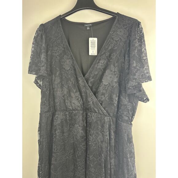 Torrid Mini Lace Wrap Dress Black Tie Stretch Hi-Lo Skater Stretch Plus Size 4X - Picture 4 of 13